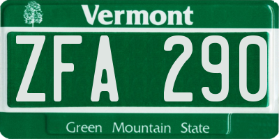 VT license plate ZFA290