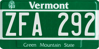 VT license plate ZFA292