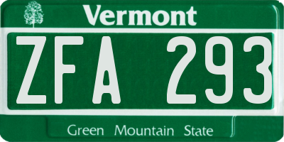 VT license plate ZFA293