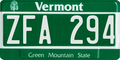 VT license plate ZFA294