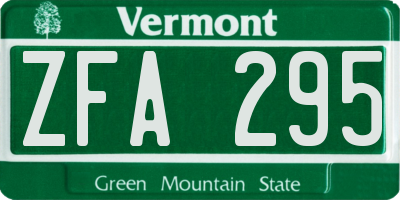 VT license plate ZFA295