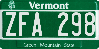 VT license plate ZFA298