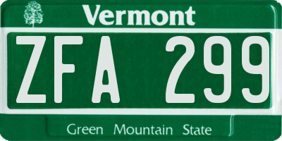 VT license plate ZFA299