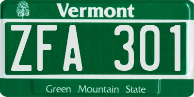 VT license plate ZFA301