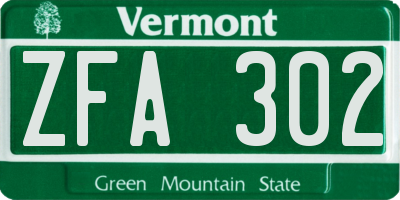 VT license plate ZFA302