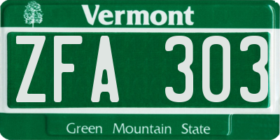 VT license plate ZFA303