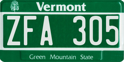 VT license plate ZFA305