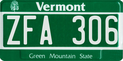 VT license plate ZFA306