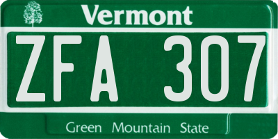 VT license plate ZFA307