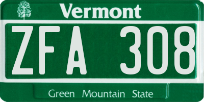 VT license plate ZFA308