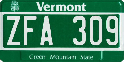VT license plate ZFA309