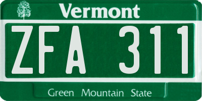 VT license plate ZFA311
