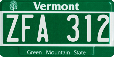 VT license plate ZFA312