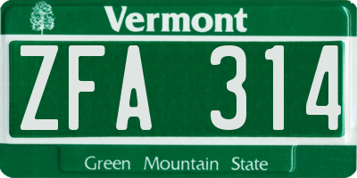 VT license plate ZFA314