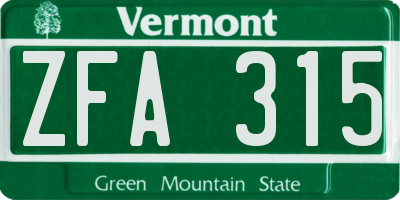 VT license plate ZFA315