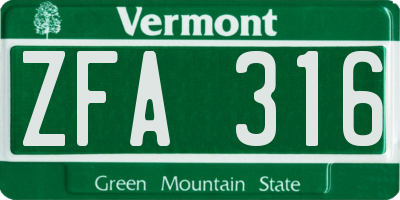 VT license plate ZFA316