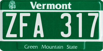 VT license plate ZFA317