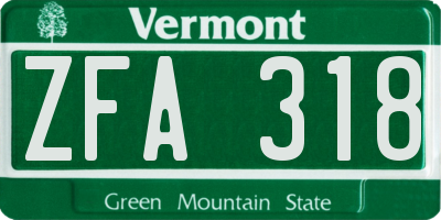 VT license plate ZFA318