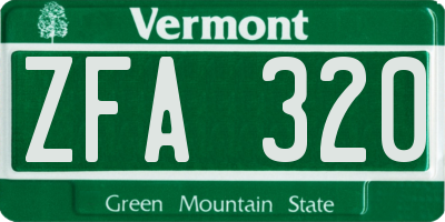 VT license plate ZFA320