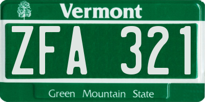 VT license plate ZFA321
