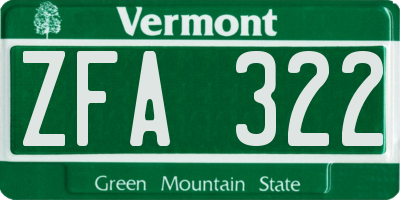 VT license plate ZFA322