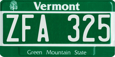 VT license plate ZFA325
