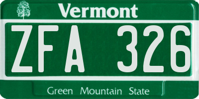 VT license plate ZFA326