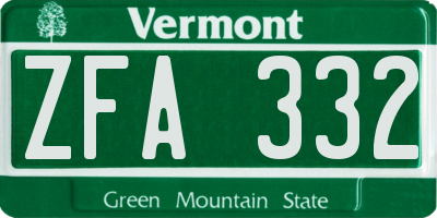 VT license plate ZFA332