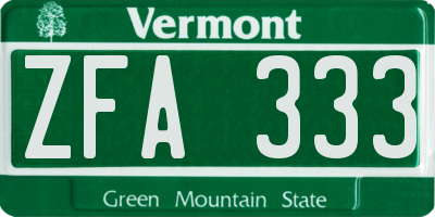 VT license plate ZFA333