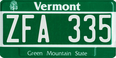 VT license plate ZFA335