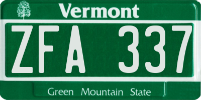 VT license plate ZFA337