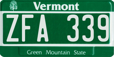 VT license plate ZFA339