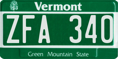 VT license plate ZFA340