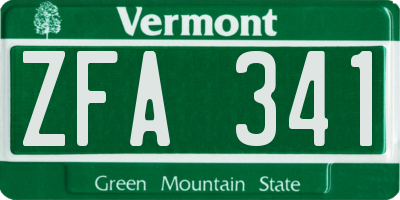 VT license plate ZFA341