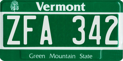 VT license plate ZFA342