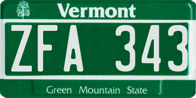 VT license plate ZFA343