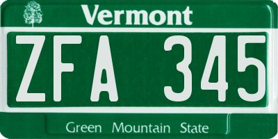 VT license plate ZFA345