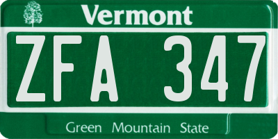 VT license plate ZFA347