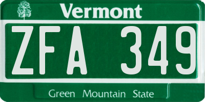 VT license plate ZFA349
