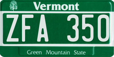 VT license plate ZFA350