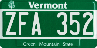VT license plate ZFA352