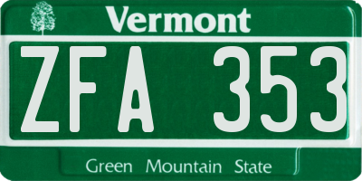 VT license plate ZFA353
