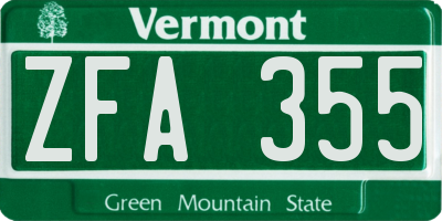 VT license plate ZFA355