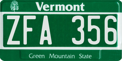 VT license plate ZFA356