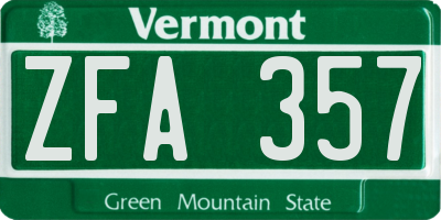 VT license plate ZFA357