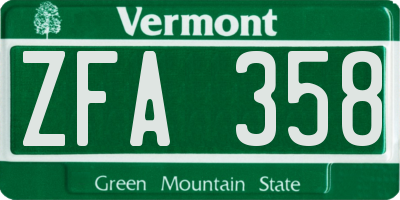 VT license plate ZFA358