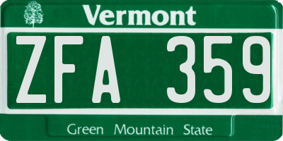 VT license plate ZFA359