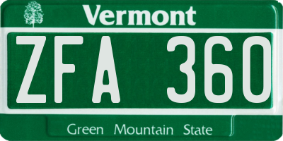 VT license plate ZFA360
