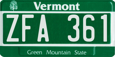 VT license plate ZFA361
