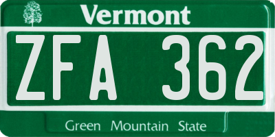 VT license plate ZFA362